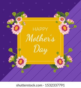 Happy Mothers Day Greeting or Invitation Card Template with Spring Flowers Vector Illustration