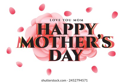Happy mother's day greeting text with pink rose vector design. Mother's day greeting typography in white elegant background. Vector illustration