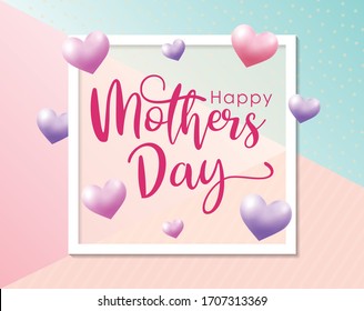 Happy Mother's Day greetings design with 3D hearts with a colorful background. creative concept of mother's day celebration. copy space text, vector illustration.