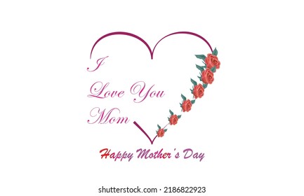 Happy Mother's Day greetings with red roses and typography letter on heart background. Celebration illustration.