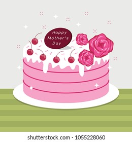 Happy Mother's Day greetings/ Vector art illustrations/ Floral background/ Graphic design/ Cake decoration with flower and cherry