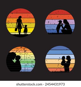 Happy Mother's Day Grunge Retro Vintage Sunset Background collection in 70s 80s style