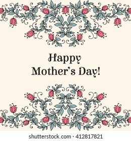 Happy Mothers day hand drawing floral congratulations card. Vector illustration