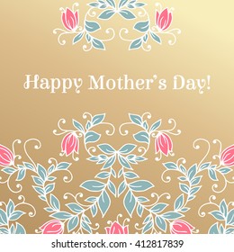 Happy Mothers day hand drawing floral congratulations card. Vector illustration