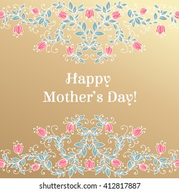 Happy Mothers day hand drawing floral congratulations card. Vector illustration