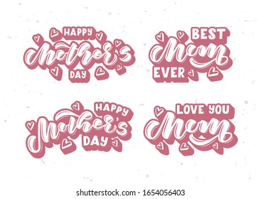 Happy Mother's day hand drawn lettering set. Template for, banner, poster, flyer, greeting card, web design, print design. Vector illustration.