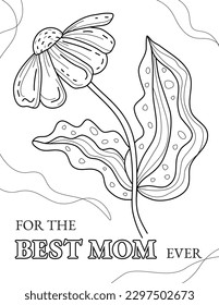 Happy Mother's day! Hand drawn coloring pages for kids and adults. Beautiful drawings with patterns and details. Spring coloring book pictures with blooming branches, flowers, smile, stickers, quotes	