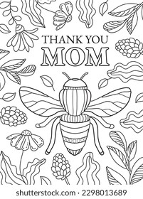 Happy Mother's day! Hand drawn coloring pages for kids and adults. Beautiful drawings with patterns and details. Spring coloring book pictures with blooming branches, flowers, smile, stickers, quotes	