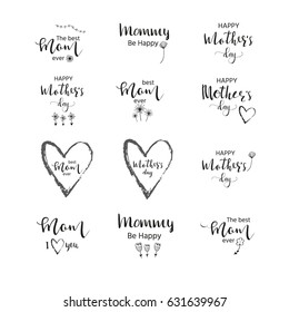 Happy Mother's Day - hand drawn calligraphy  phrases. Holiday lettering for card, poster, banner, scrapbook, home decor, print textile. Vector ink illustration.