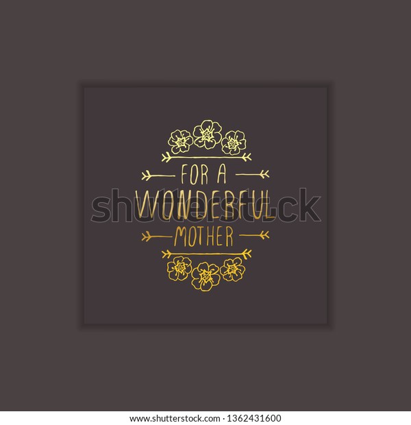 Happy mother\'s day hand drawn gold element with\
flowers on black background. For a wonderful mother. Suitable for\
print and web