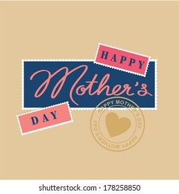 happy mothers day hand lettering, postage stamp and postmark