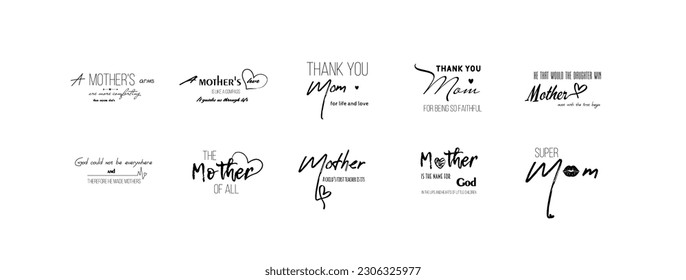 Happy Mother's Day hand lettering set for greeting cards, posters. Vector calligraphy illustrations collection. Mom quotes svg bundle hand lettered, Mom svg bundle