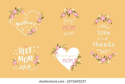 Happy mothers day, hand written set of badges, logo, labels, signs and symbols - great for cards, prints, banners