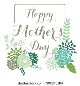 Happy Mothers Day. Hand-drawn card with flower. Vector illustration
