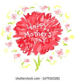 Happy Mother's day, hand-drawn red carnation, crayon texture