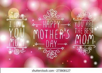 Happy mothers day handlettering elements with flowers on white background. Happy mothers day greeting cards. Text - Happy mother's day