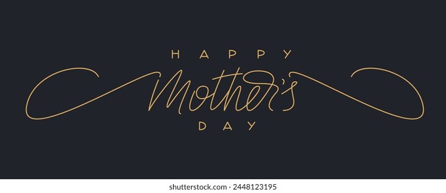 Happy Mother's Day Handwritten Calligraphy Gold and Black. Elegant Greeting Card for Mother. Festive Vector Hand Lettering.