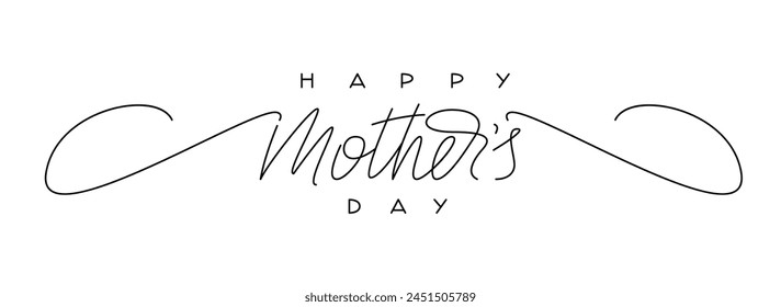 Happy Mother's Day Handwritten Calligraphy Black and White. Elegant Design Element for Greeting Card. Festive Vector Hand Lettering.