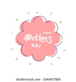 Happy Mother's Day handwritten lettering on flower geometric badge  isolated on white background. Vector Illustration.