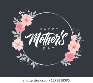 Happy Mother's Day handwritten lettering. Happy Mother's Day typography vector design for greeting cards and poster. Design template celebration. Vector illustration.