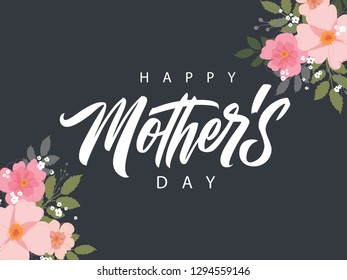 Happy Mother's Day handwritten lettering. Happy Mother's Day typography vector design for greeting cards and poster. Design template celebration. Vector illustration.