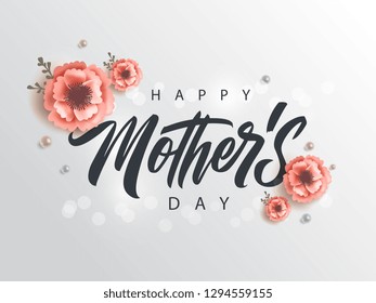 Happy Mother's Day handwritten lettering. Happy Mother's Day typography vector design for greeting cards and poster. Design template celebration. Vector illustration.