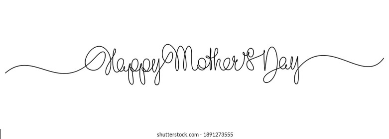 Happy Mother's Day handwritten lettering  Continuous line drawing text design  Vector illustration