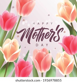 Happy Mother's Day handwritten lettering. Happy Mother's Day typography vector design for greeting cards and poster. Design template celebration. Vector illustration.