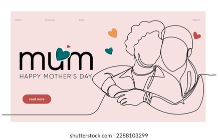 Happy Mother's Day handwritten lettering. Continuous line drawing text design. Vector illustration. Vector illustration