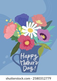Happy Mother's Day Handwritten Message with Floral Vase Illustration