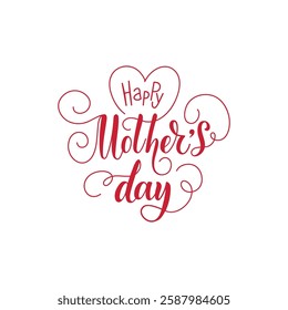 Happy Mother's Day handwritten text. Hand lettering, modern brush ink calligraphy isolated on white background. Typography design for poster, greeting card, banner, print. Cute vector illustration.  
