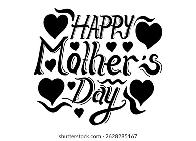 Happy Mother's Day. Handwritten text vector illustration. Mother's Day card with heart symbol ornament