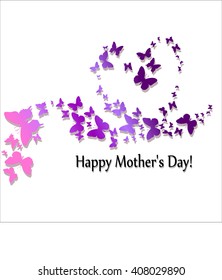 Happy Mother's Day. Heart of butterflies pattern on a white background for card, Valentine's Day Valentine's, invitation to a wedding, birthday. Beautiful summer, spring butterfly. Vector illustration