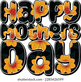 Happy Mother's day with heart with floral design, Vector Illustration, sublimation