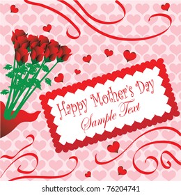 happy mother's day heart frame design with roses over halftone