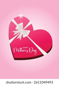 happy mother's day heart gift with ribbon vector poster