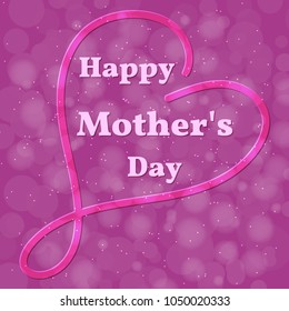 Happy Mothers Day. Heart and name of the holiday on a lilac background with a blur