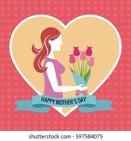 happy mothers day heart woman bouquet