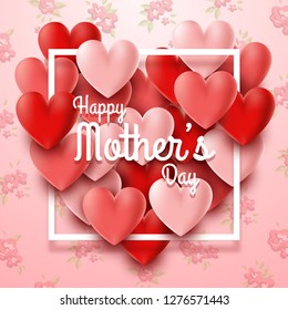 Happy Mother's Day with hearts and flowers background