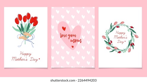Happy Mother's Day. Holiday greeting cards. Vector illustrations for covers and posters. Cute prints for moms
