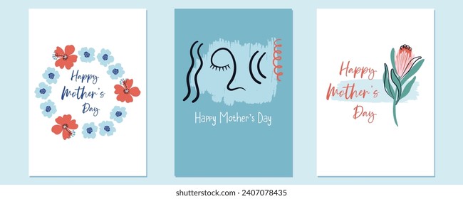 Happy Mother's Day. Holiday greeting cards. Vector illustrations for covers and posters. Cute prints for moms.
