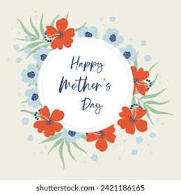 Happy Mother's Day. Holiday greeting card or banner. Vector illustration for covers, posters, labels, certificates. Cute tropical flowers compositions.
