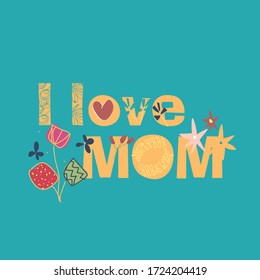 Happy Mother's Day Holiday Handwriting Background with Line Art Leaves