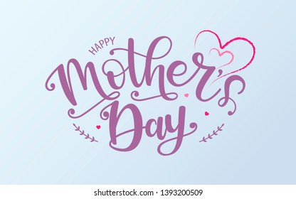 Happy Mothers Day holiday lettering typography. Festive illustration with hand sketched celebration quote and elegant hearts pastel background. Mother's day greeting card, banner, poster, logo