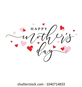 Happy Mother's Day Holiday Typography with Pink and Red Hearts