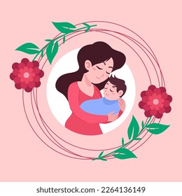 Happy Mother's Day Hugging Baby Kid Illustration