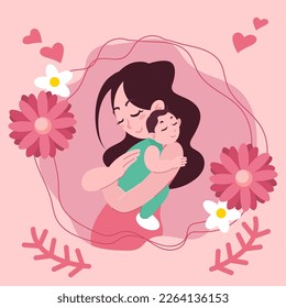 Happy Mother's Day Hugging Baby Children Illustration