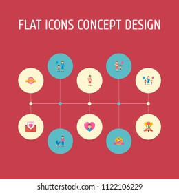 Happy mother's day icon flat layout design with children, baby and sticker symbols. Lovely mom beautiful feminine design for social, web and print.