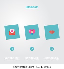 Happy mother's day icon flat layout design with lips, postcard and loving mam symbols. Lovely mom beautiful feminine design for social, web and print.