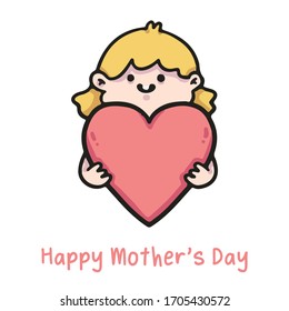 happy mother's day illustration child hugging heart 